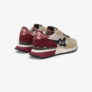 SUN68 STARGIRL GLITTER IN NYLON E SUEDE BEIGE/BORDEAUX