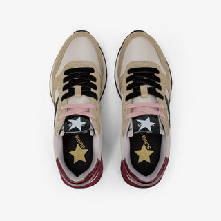 SUN68 STARGIRL GLITTER IN NYLON E SUEDE BEIGE/BORDEAUX