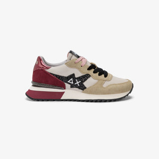 SUN68 STARGIRL GLITTER IN NYLON E SUEDE BEIGE/BORDEAUX