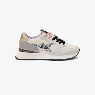 SUN68 STARGIRL GLITTER IN NYLON E SUEDE BIANCO PANNA